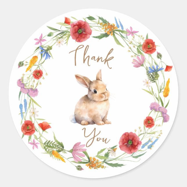 Bunny thank you sticker floral-Customizable (Front)