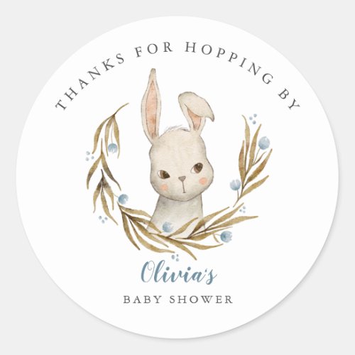 Bunny Thanks For Hopping By Boy Baby Shower Favor Classic Round Sticker