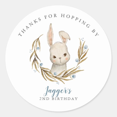 Bunny Thanks For Hopping By Boy Birthday Party Classic Round Sticker
