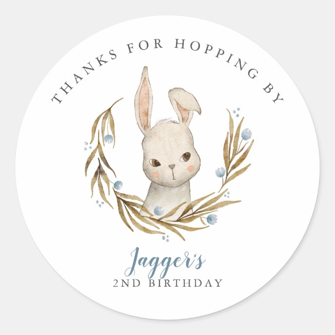 Bunny Thanks For Hopping By Boy Birthday Party Classic Round Sticker