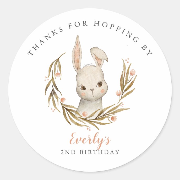 Bunny Thanks For Hopping By Girl Birthday Party Classic Round Sticker