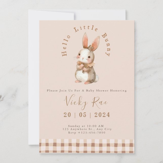 Bunny themed Babyshower for baby girl checkerboard Invitation (Front)