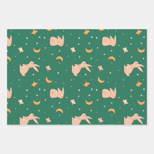 Bunny Themed Wrapping Paper Sheets (Front)