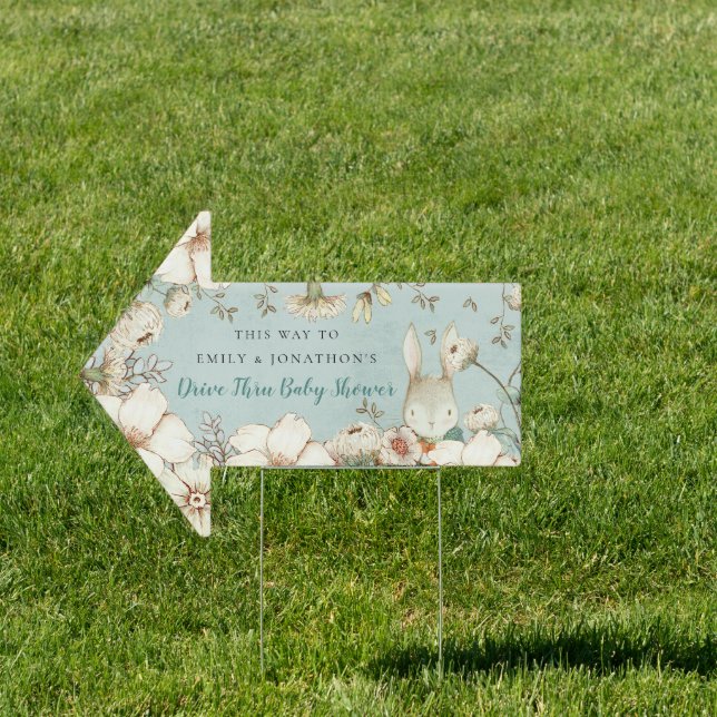 Bunny This Way Drive Thru Boy Baby Shower Arrow Sign (Insitu)