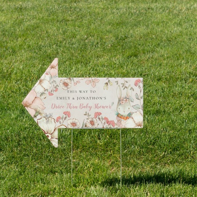 Bunny This Way Drive Thru Girl Baby Shower Arrow Sign (Insitu)