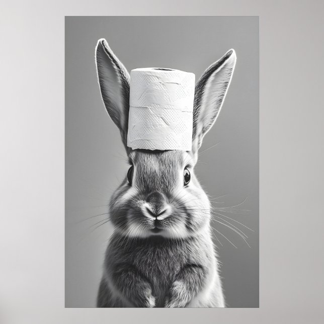 Bunny Toilet Paper Roll Bathroom Print, Funny Poster (Front)