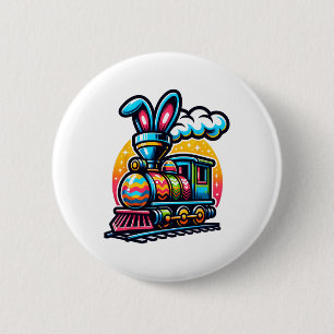 Bunny Train Railroad Easter Egg Kids Toddler Boys  Button