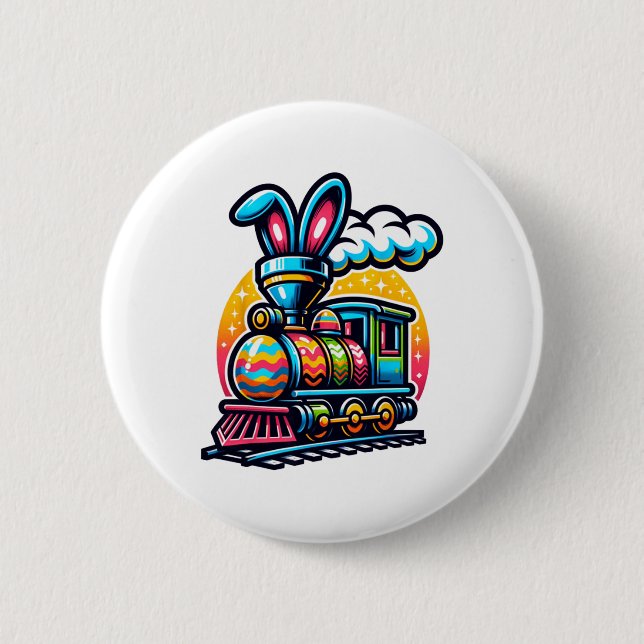 Bunny Train Railroad Easter Egg Kids Toddler Boys  Button (Front)