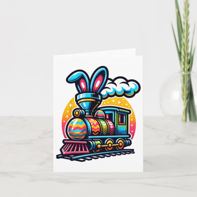 Bunny Train Railroad Easter Egg Kids Toddler Boys  Card (Front)