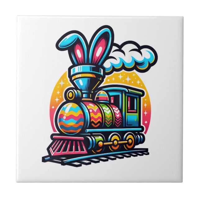 Bunny Train Railroad Easter Egg Kids Toddler Boys  Ceramic Tile (Front)