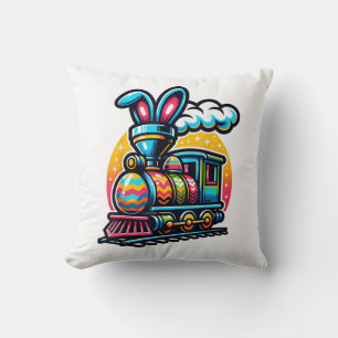 Bunny Train Railroad Easter Egg Kids Toddler Boys  Throw Pillow