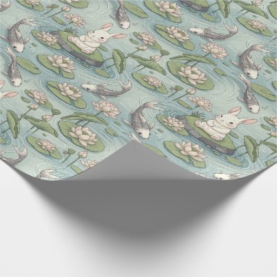 Bunny Tranquil Japanese-inspired pond Wrapping Paper