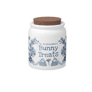 Bunny Treats Blue and White Rabbit Delft Custom Candy Jar