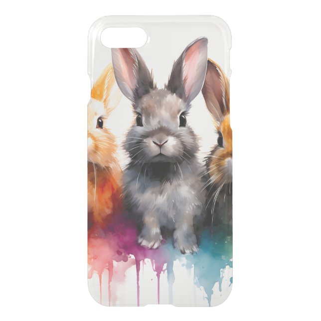 Bunny Trio Watercolor Uncommon iPhone Case (Back)