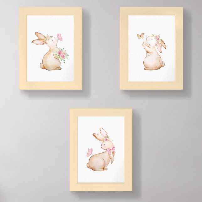 Bunny Triplets Wall Art Set for Nursery (Front)