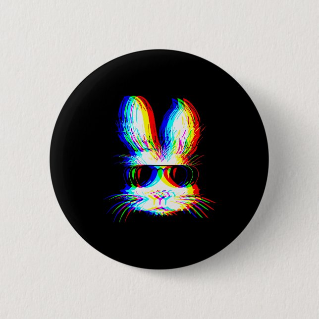 Bunny Trippy Varwave Easter Techno Rave Edm Music  Button (Front)