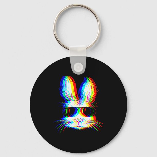 Bunny Trippy Varwave Easter Techno Rave Edm Music  Keychain (Front)