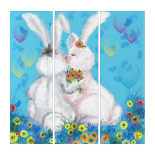 Bunny Triptych - Hug - Painting
