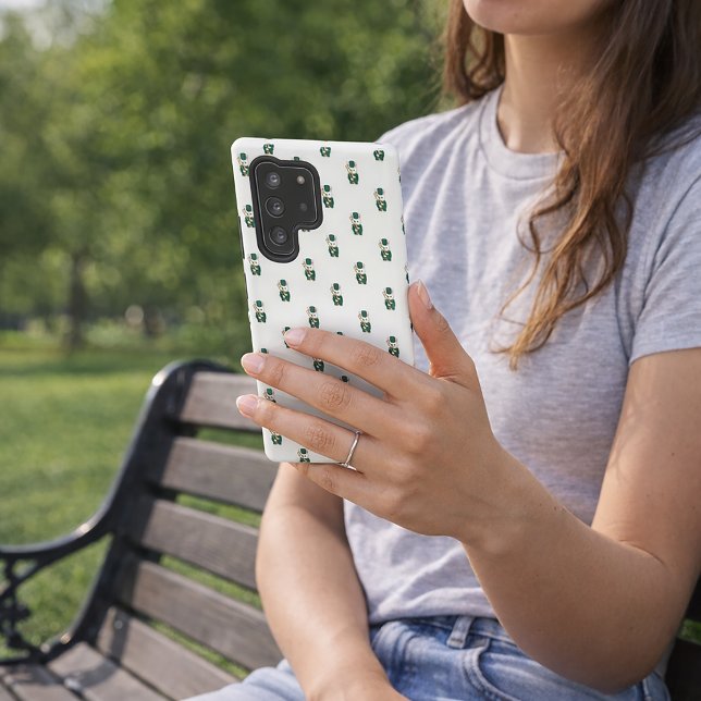 Bunny Trombone Player Green Marching Band Pattern Samsung Galaxy Case (A phone case with a pattern of trombone holding white bunnies.)