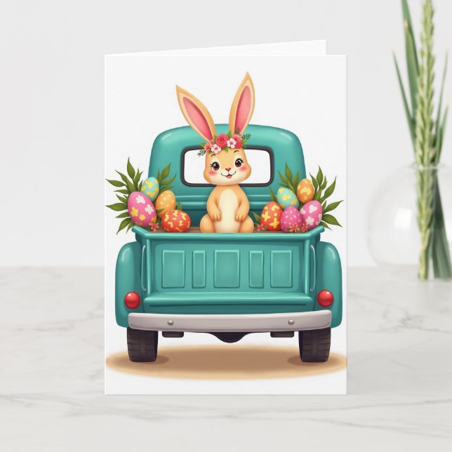 Bunny Truck Springtime Joy Card (Front)