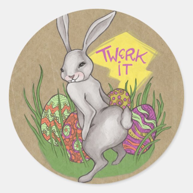 Bunny Twerk Easter Classic Round Sticker (Front)