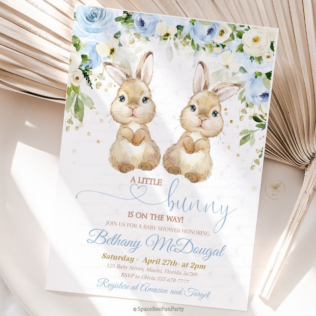 Bunny twins baby shower invitation (Bunny twins baby shower ,bunny baby shower invitation,baby shower bunny,some bunny invite, easter sp)
