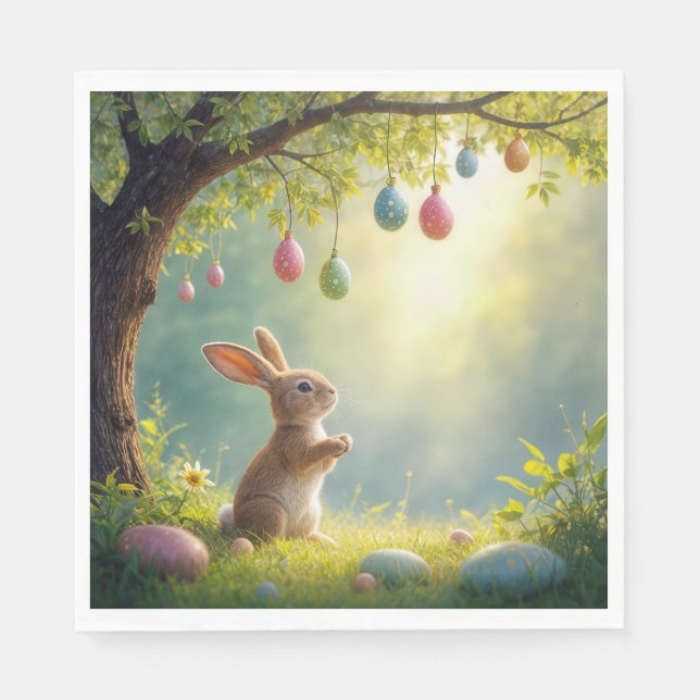 Bunny Under an Easter Egg Tree Napkins (Front)
