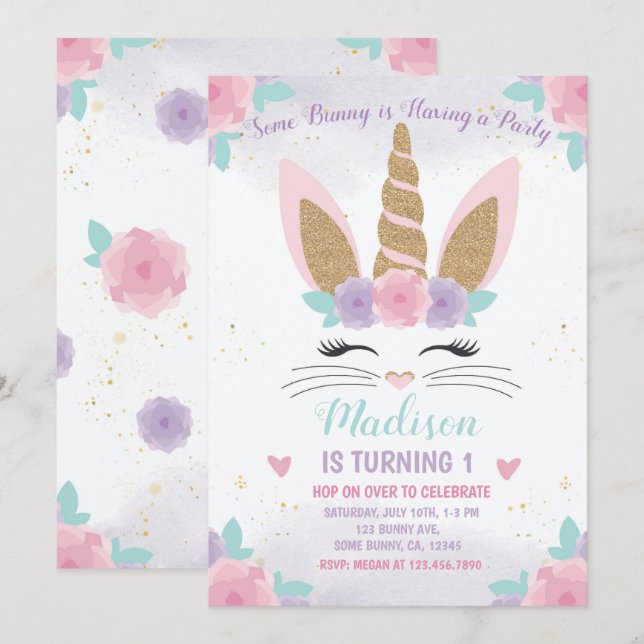 Bunny Unicorn Birthday Invitation, Bunny Birthday Invitation (Front/Back)