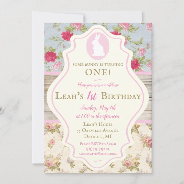 Bunny Victorian Floral Shabby Chic Party Invitation (Front)