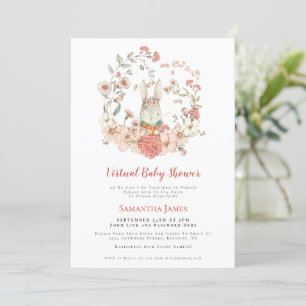 Bunny Vintage Coral Foliage Virtual Baby Shower Invitation
