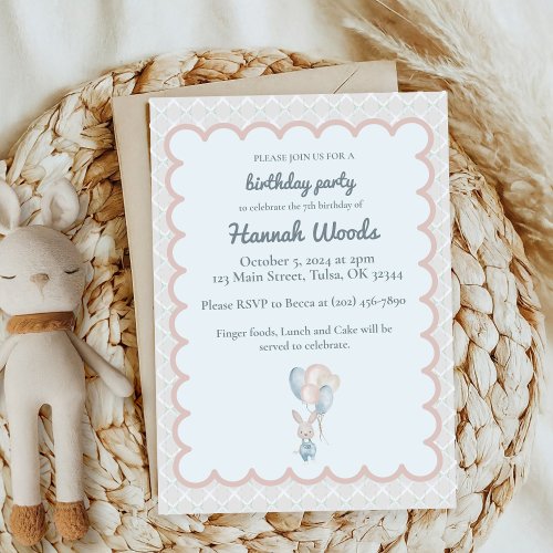 Bunny Watercolor Balloon Party Invitations