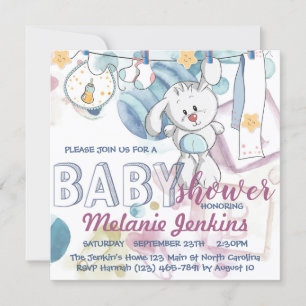 Bunny watercolor beautiful bright Baby Shower Invitation