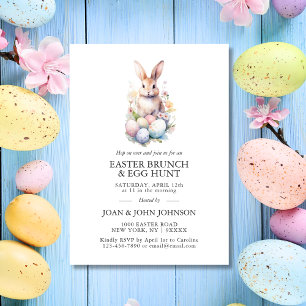 Bunny Watercolor Eggs Easter BRUNCH & HUNT Invitation