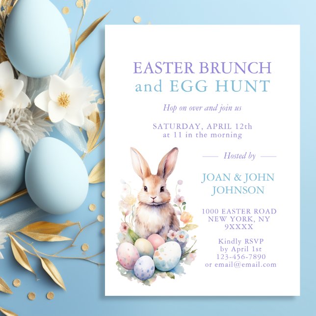 Bunny Watercolor Eggs Easter BRUNCH & HUNT Invitation (Bunny Watercolor Eggs Easter BRUNCH & HUNT Invitation)