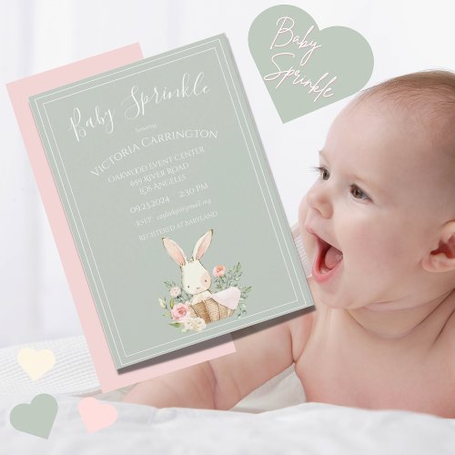 Bunny Watercolor Floral Baby Sprinkle Shower  Invitation