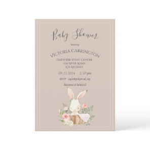 Bunny Watercolor Floral Brown Baby Shower Invitation