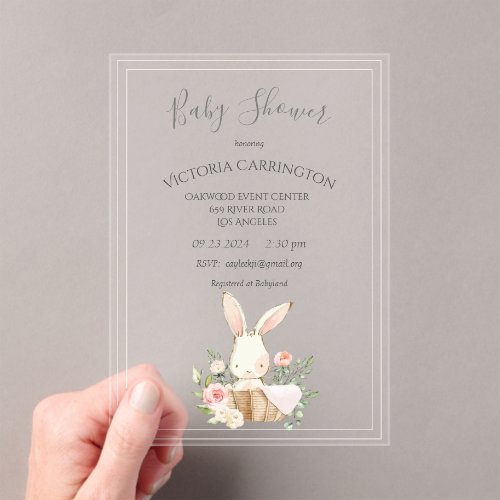 Bunny Watercolor Floral Green Girl Baby Shower 