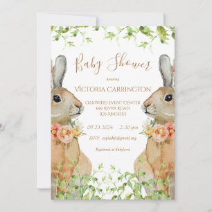 Bunny Watercolor Floral Pink Girl Baby Shower Invi Invitation