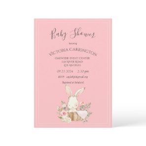 Bunny Watercolor Floral Pink Girl Baby Shower Invitation