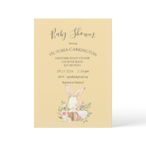Bunny Watercolor Floral Yellow Girl Baby Shower Invitation