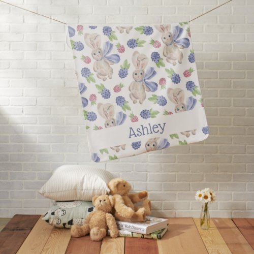 Bunny watercolor spring berry baby blanket