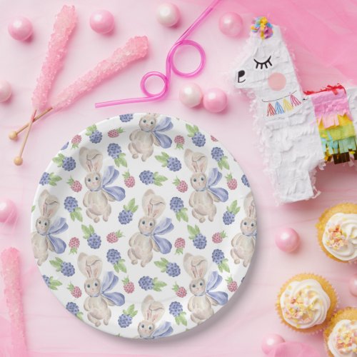 Bunny watercolor spring berry paper plates