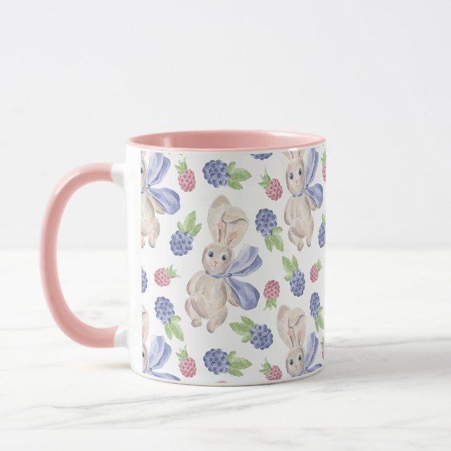 Bunny watercolor spring berry pattern mug (Left)