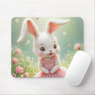 Bunny Wearing a Pink Dress Mouse Pad