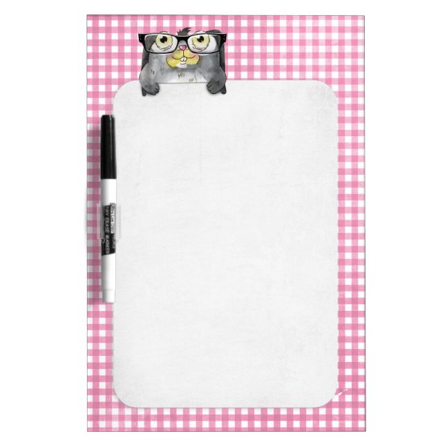 Bunny wearing eye glasses on gingham dry erase board (Front)