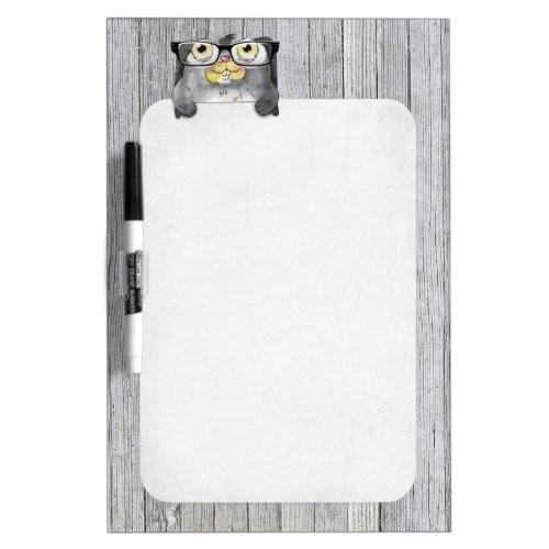 Bunny wearing eye glasses on wood dry erase board