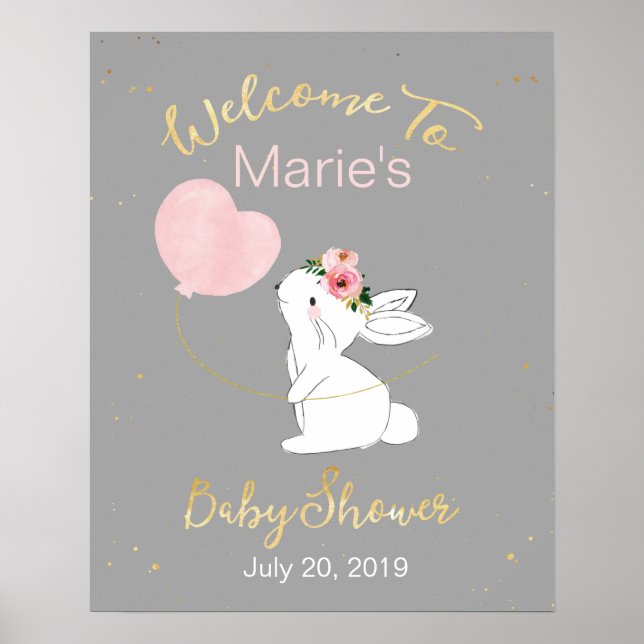 Bunny Welcome Baby Shower Sign (Front)