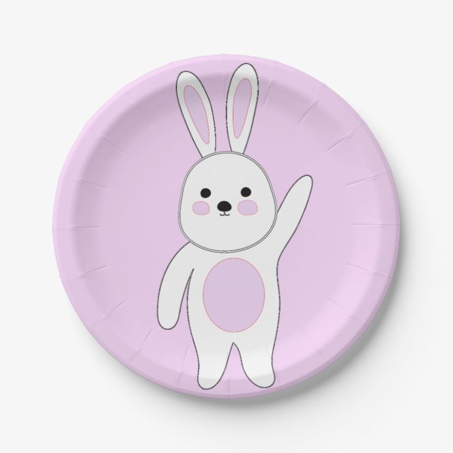 Bunny. White and pink Paper Plates (Front)