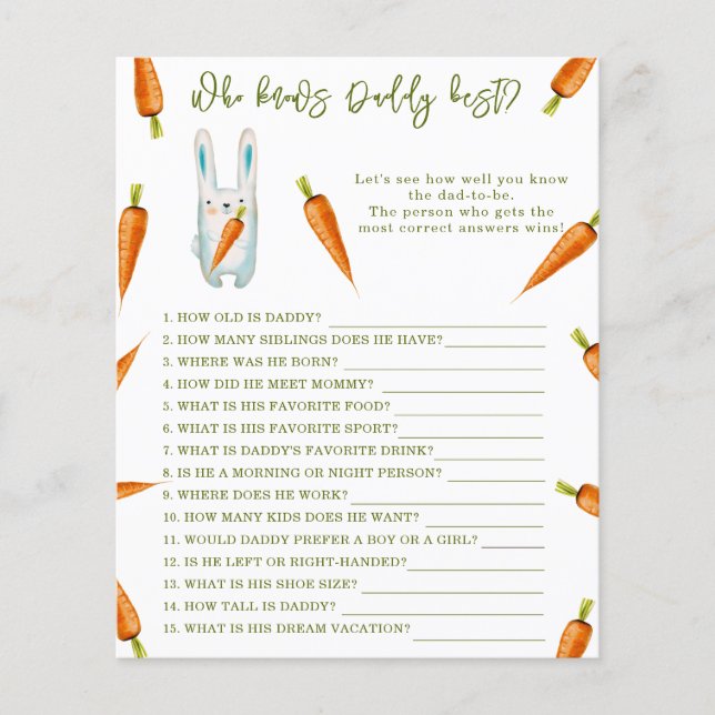 Bunny -  Who knows daddy best game baby shower (Front)