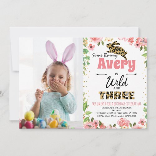 Bunny Wild and Three Birthday Photo Invitation